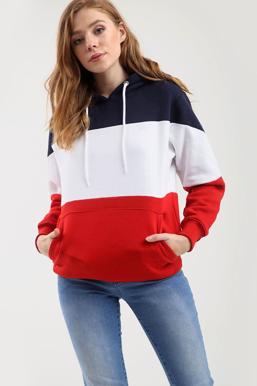Colour Block Striped Hooded Sweatshirt - bejealous-com