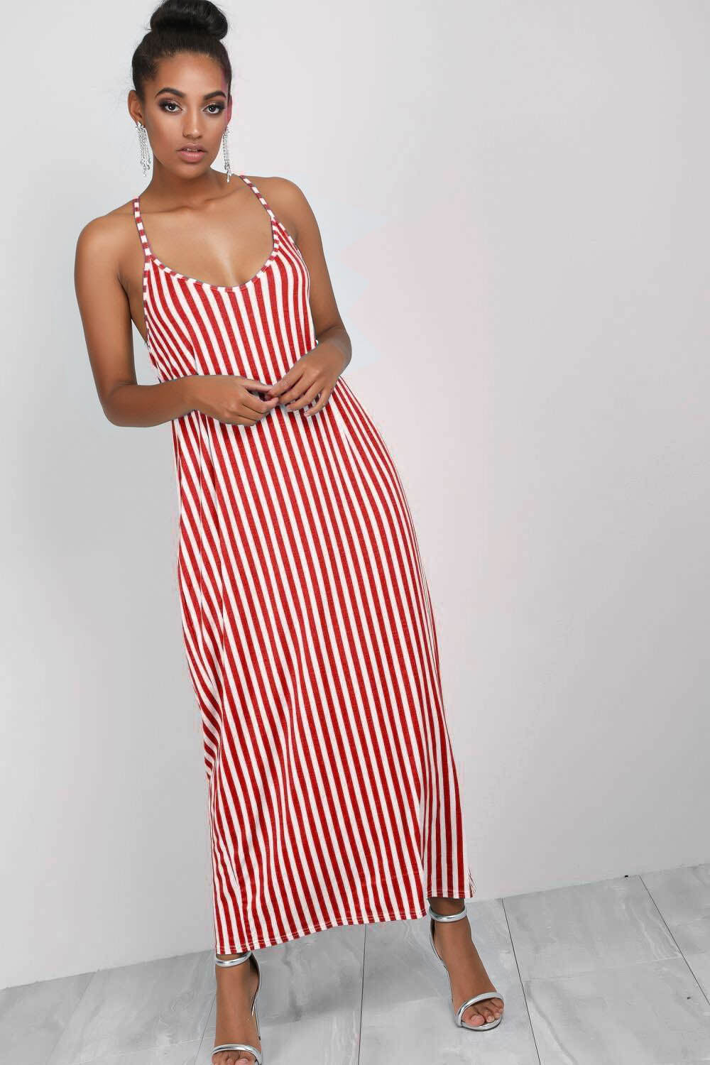 Mika Navy Pin Striped Strappy Maxi Dress - bejealous-com