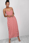 Strappy Red Striped Baggy Maxi Dress - bejealous-com