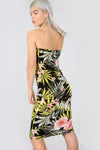 Bandeau Green Tropical Print Midi Tube Dress - bejealous-com