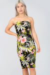 Bandeau Green Tropical Print Midi Tube Dress - bejealous-com