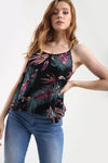 Strappy Tropical Floral Print Black Swing Top - bejealous-com