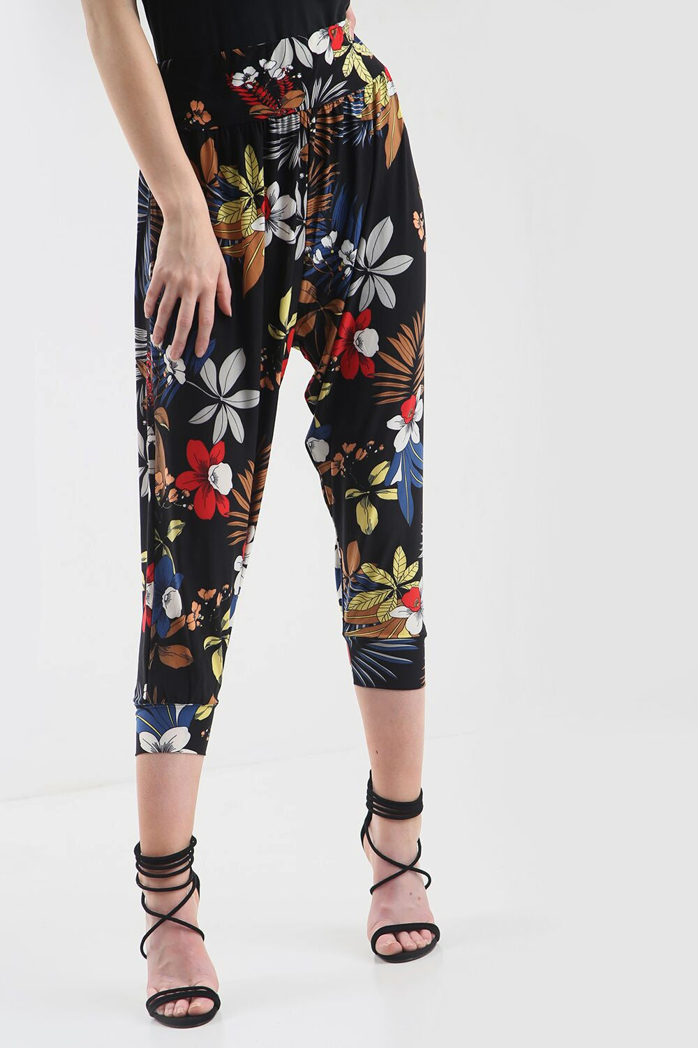 High Waist Red Floral Print Cuffed Leg Trousers - bejealous-com