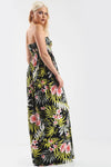 Green Leaf Tropical Print Strapless Maxi Dress - bejealous-com