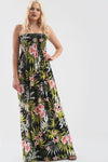 Green Leaf Tropical Print Strapless Maxi Dress - bejealous-com