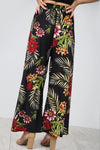 High Waist Belted Tropical Print Wide Leg Trousers - bejealous-com