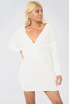 Twist Front Cream Oversize Knitted Jumper Dress - bejealous-com