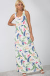 Floral White Slinky Maxi Dress With Pockets - bejealous-com