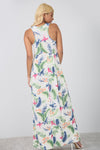 Floral White Slinky Maxi Dress With Pockets - bejealous-com