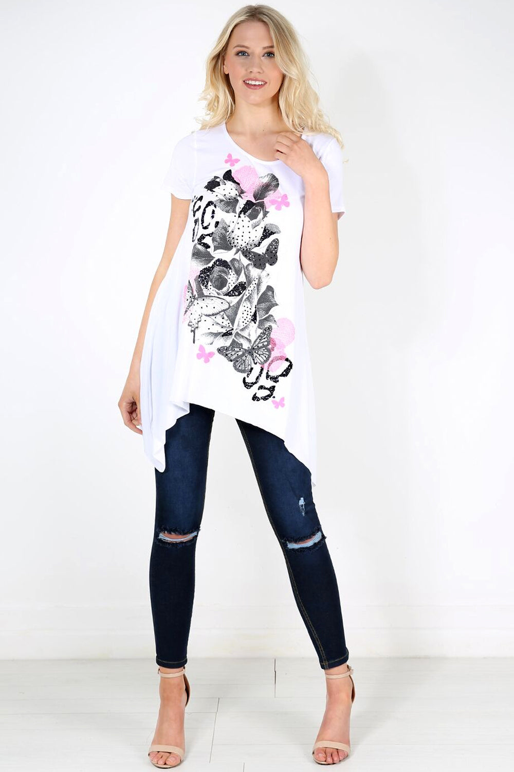 Dipped Hem Graphic Print Swing Tshirt - bejealous-com