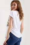 Graphic Print Lips Curve Hem Tshirt - bejealous-com