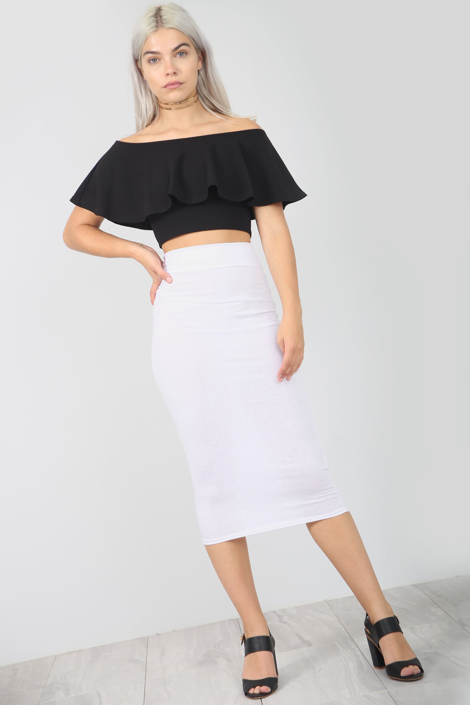 High Waist Basic Charcoal Midi Pencil Skirt - bejealous-com