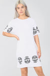 Skull Print Loose Fit White Tshirt Dress - bejealous-com