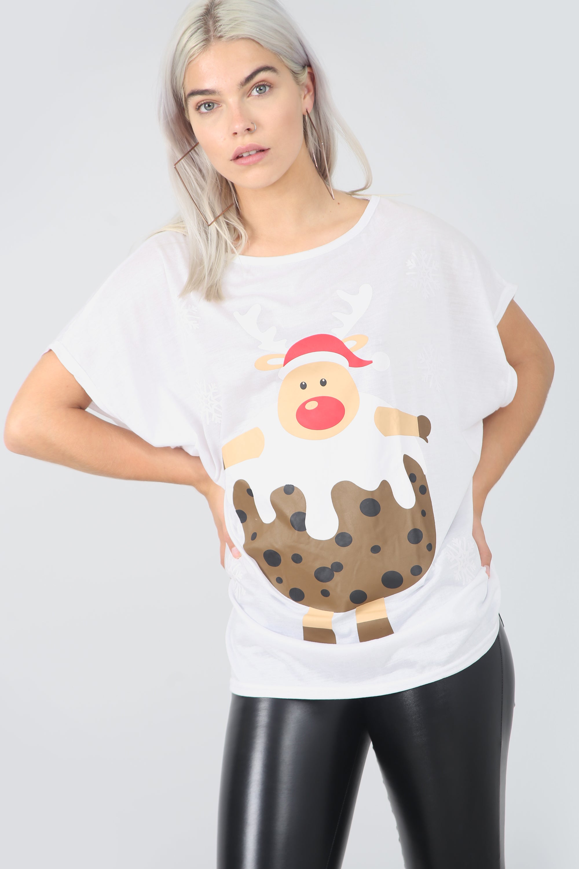 Christmas Pudding Print Red Oversize Tshirt - bejealous-com