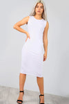 Sleeveless Basic Jersey White Bodycon Midi Dress - bejealous-com