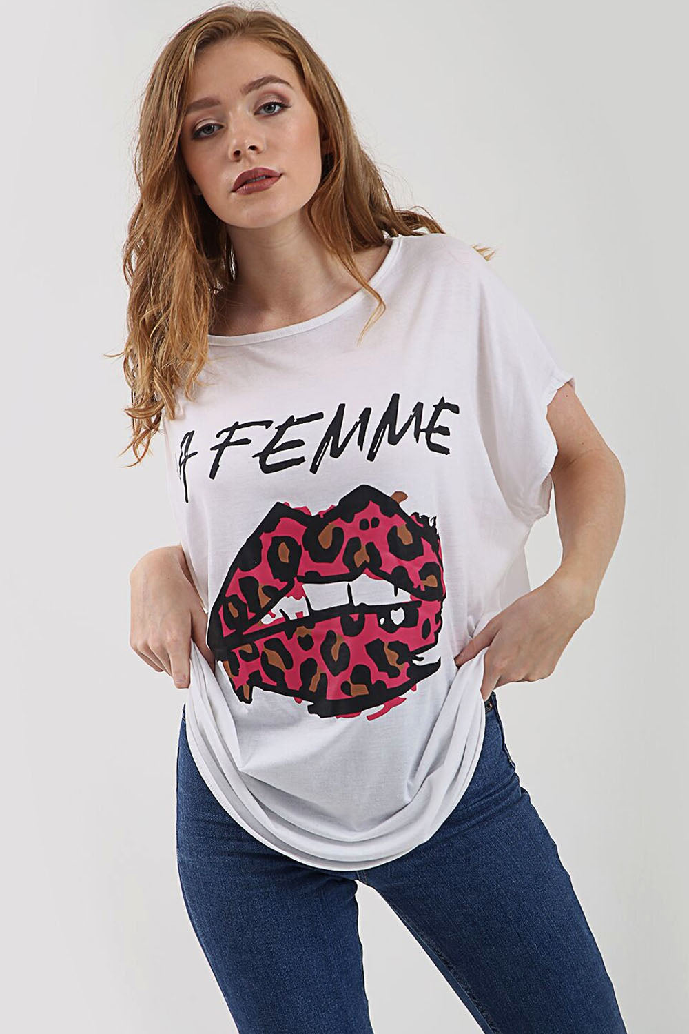 La Femme Graphic Print Oversized Basic Tshirt - bejealous-com