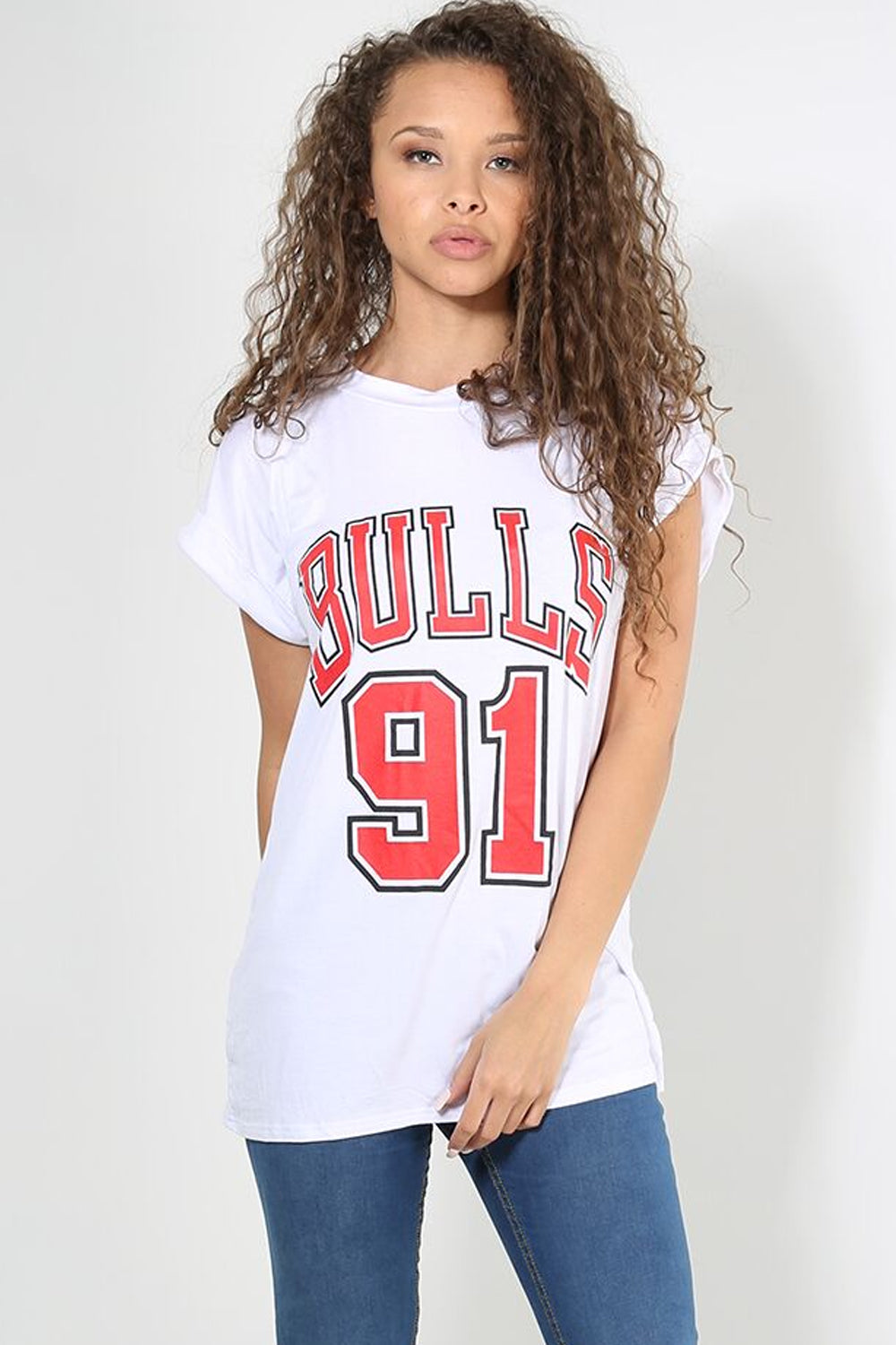 Bulls Slogan Print Turn Up Sleeve Baggy Tshirt - bejealous-com