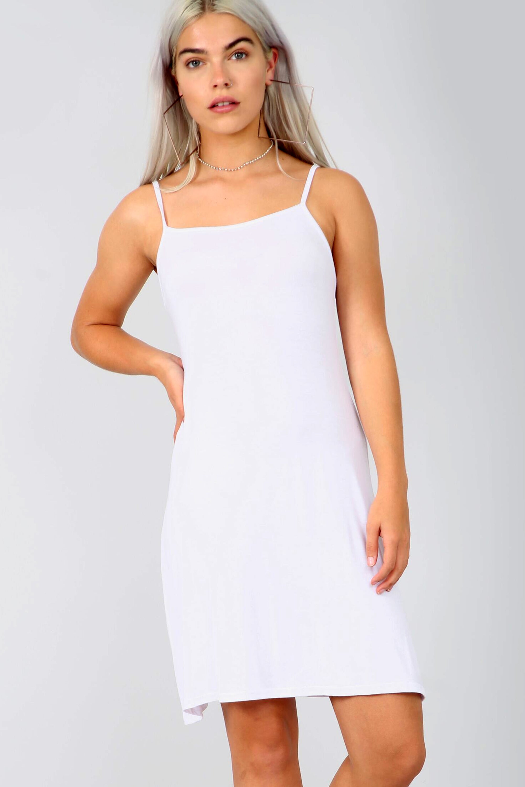 Strappy Basic Jersey Mini Swing Dress in White - bejealous-com