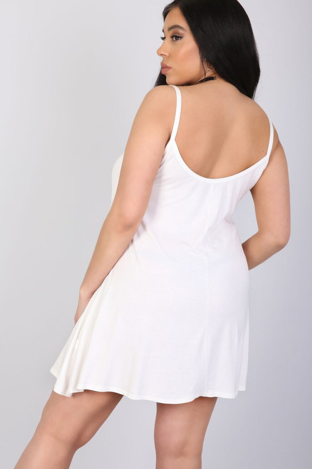 Strappy Basic Jersey White Mini Swing Dress - bejealous-com