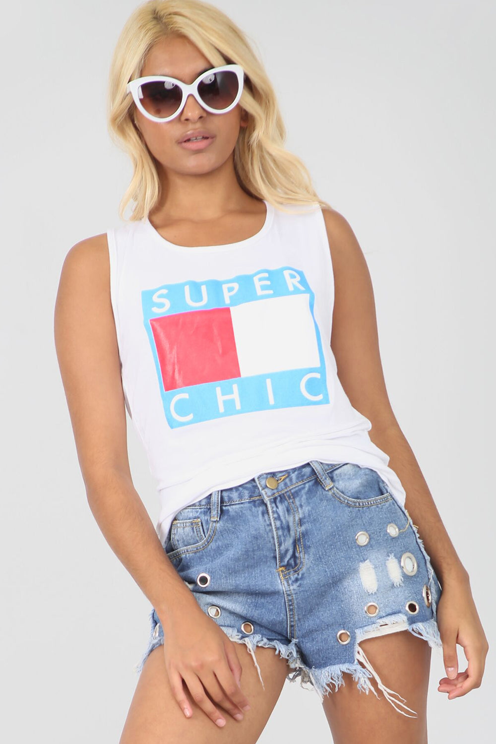 Super Chic Slogan Print Baggy Vest Top - bejealous-com