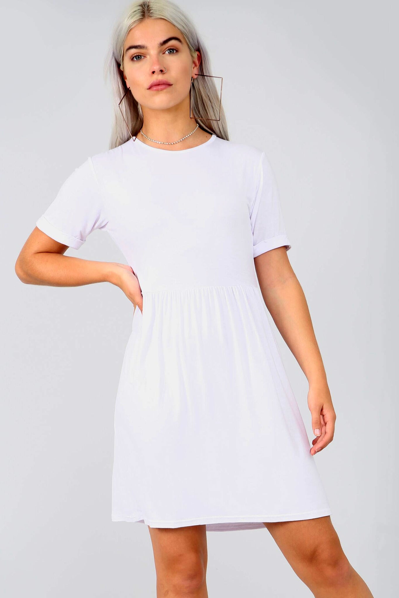 Turn Up sleeve Grey Basic Jersey Mini Dress - bejealous-com