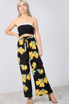 High Waist Yellow Tropical Print Wide Leg Pants - bejealous-com
