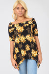 Cold Shoulder Floral Print Hanky Hem Top - bejealous-com