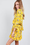 Yellow Floral Print Frilly Mini Shift Dress - bejealous-com