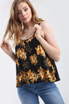 Strappy Gold Floral Print Black Swing Top - bejealous-com