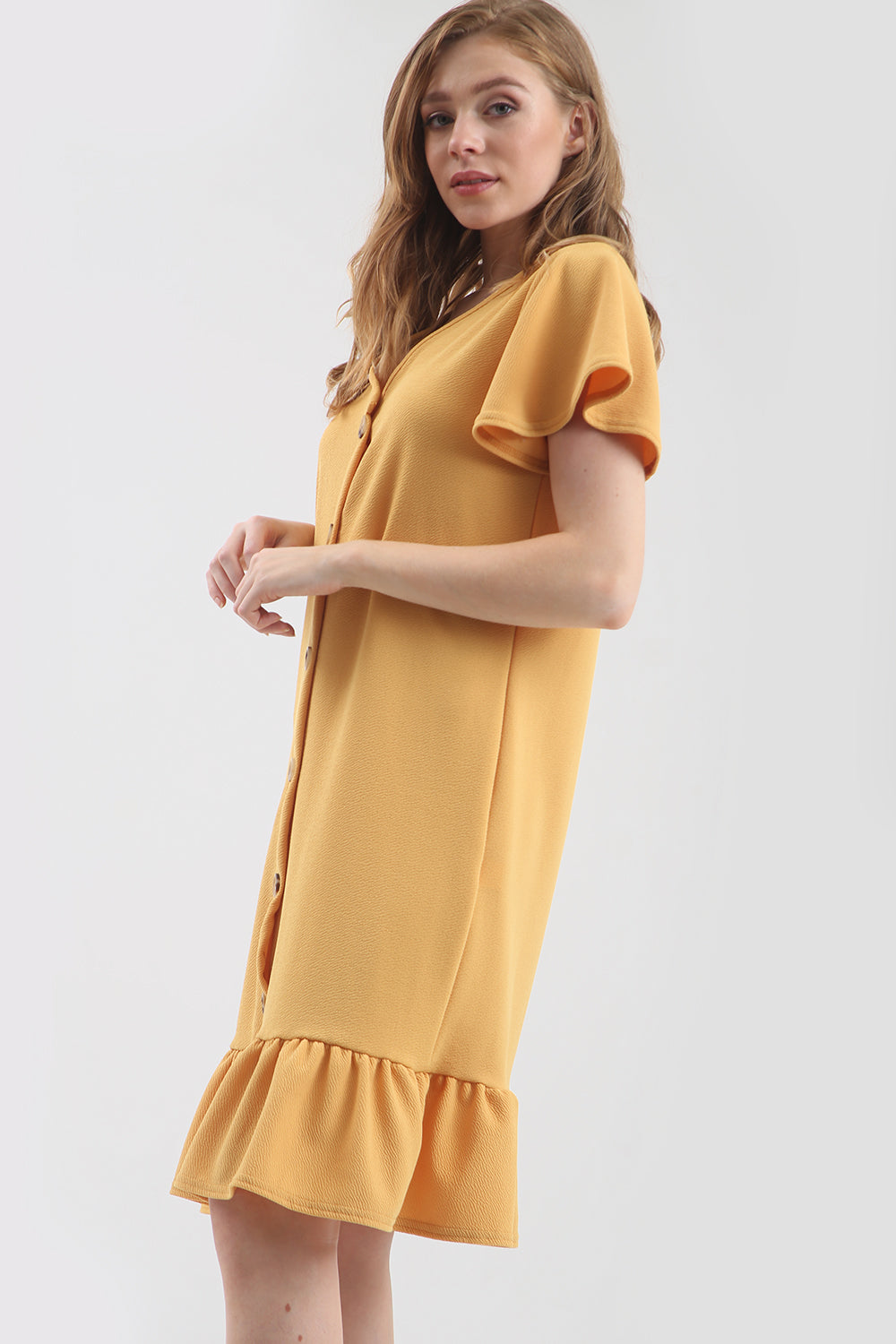 Dani Button Through Frill Sleeve Bodycon Dress - bejealous-com