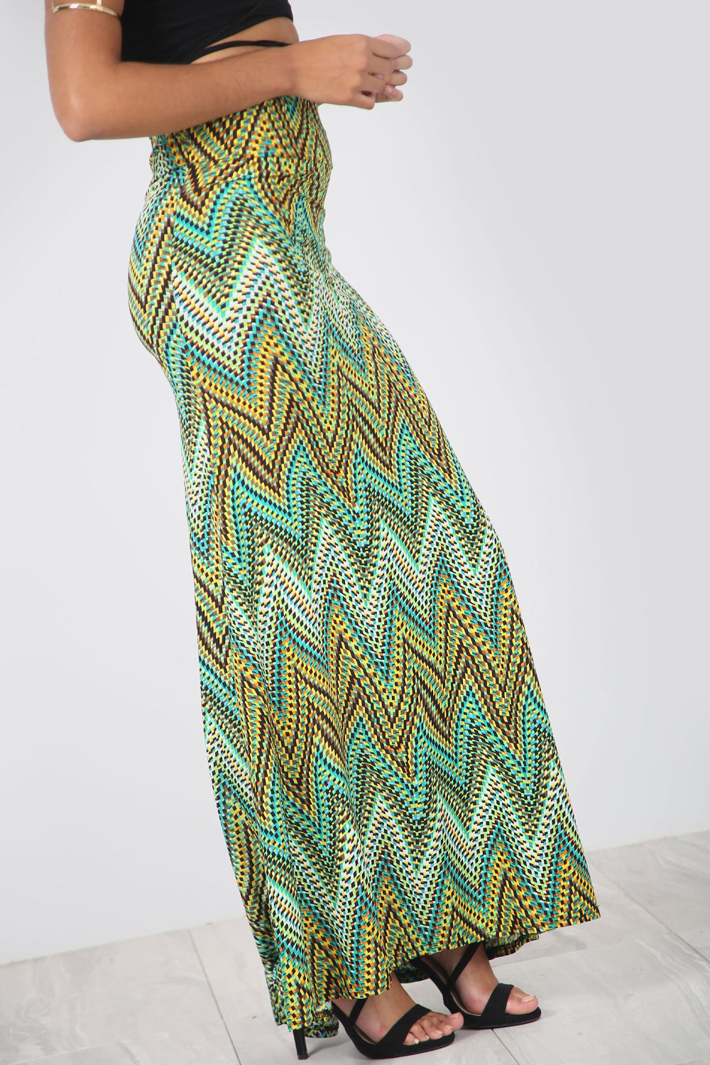 High Waist Green Aztec Print Maxi Skirt - bejealous-com