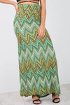 High Waist Green Aztec Print Maxi Skirt - bejealous-com