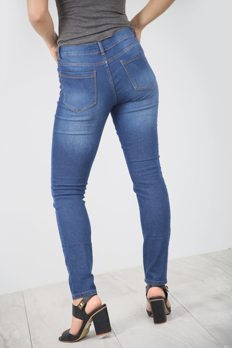 High Waist Blue Washed Denim Jeans - bejealous-com
