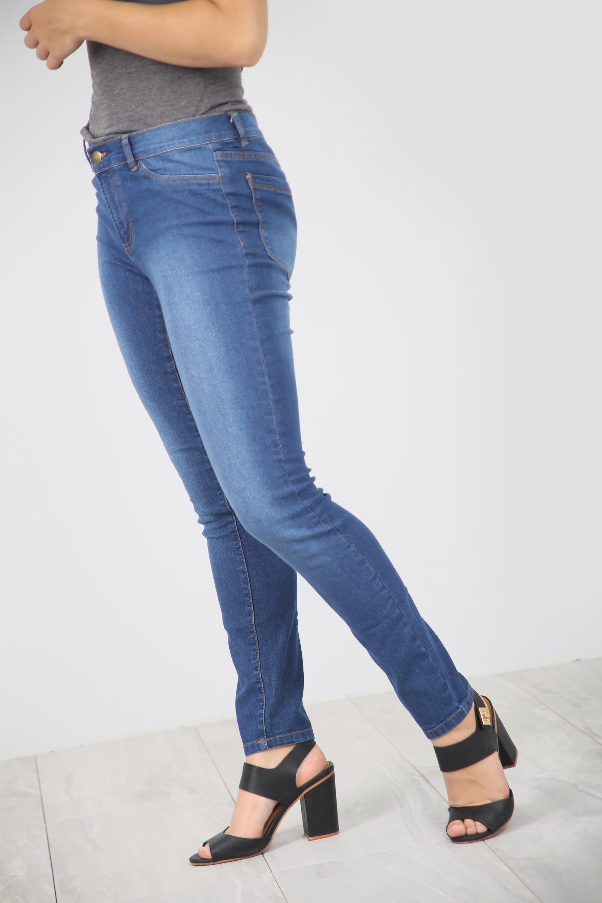 High Waist Blue Washed Denim Jeans - bejealous-com
