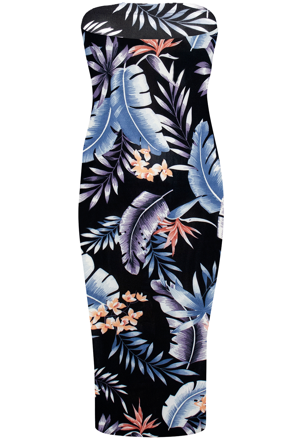 Bandeau Red Floral Print Midi Tube Dress