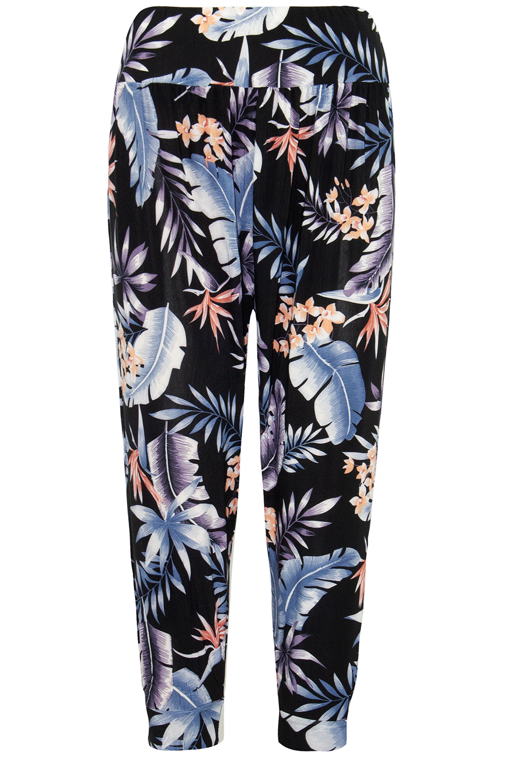 High Waist Red Floral Print Cuffed Leg Trousers