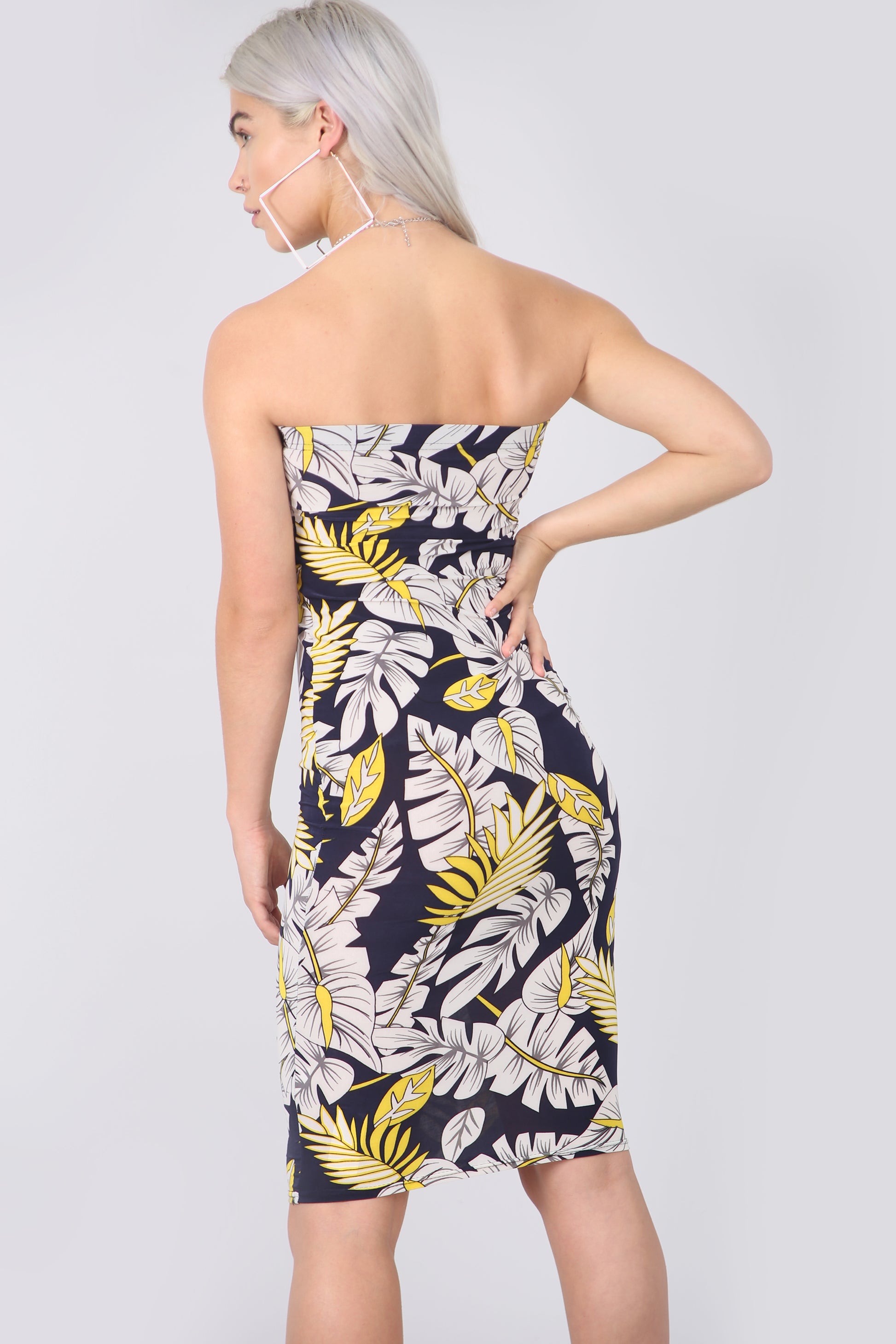Bandeau Red Floral Print Midi Tube Dress
