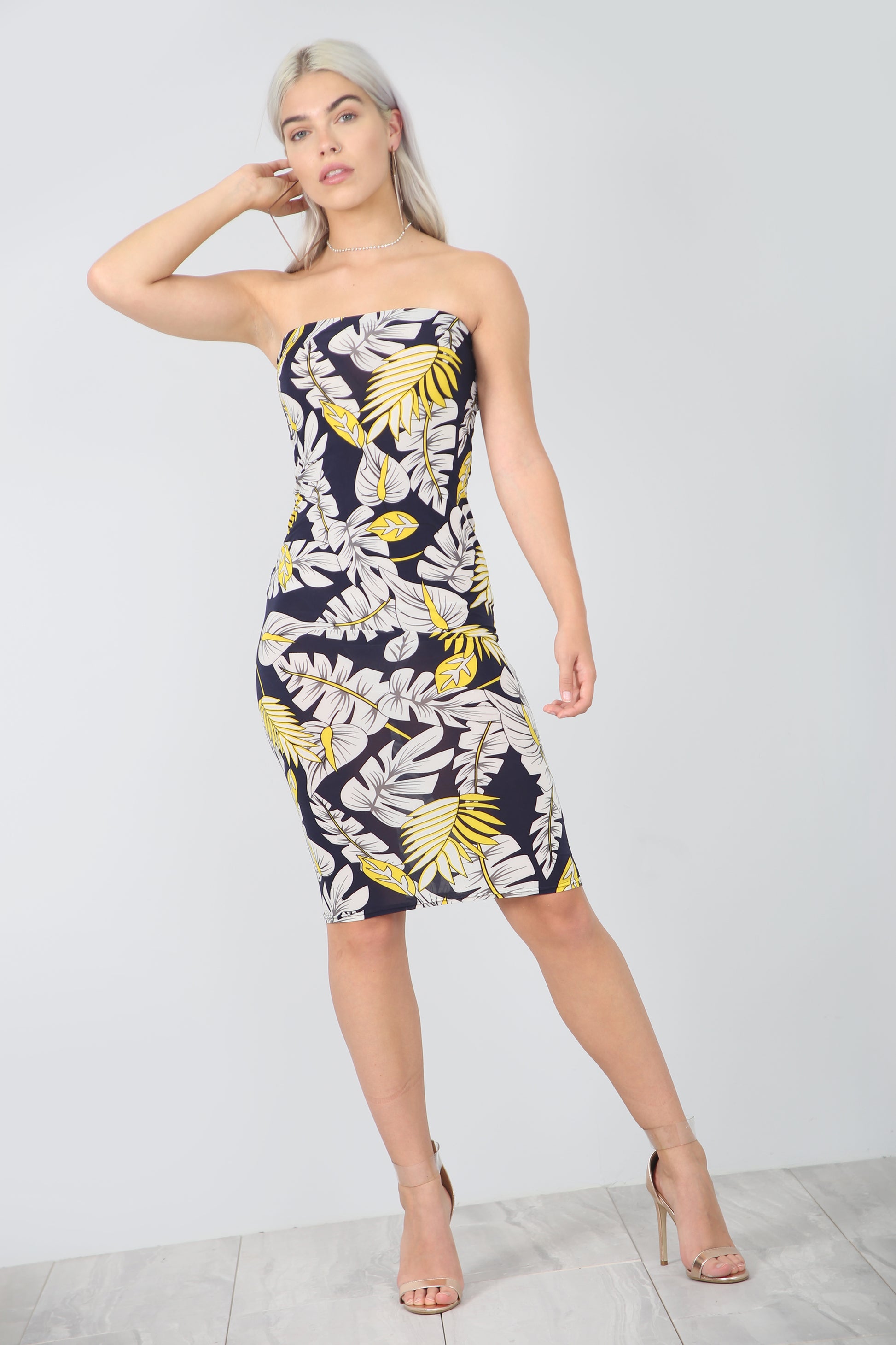 Bandeau Red Floral Print Midi Tube Dress