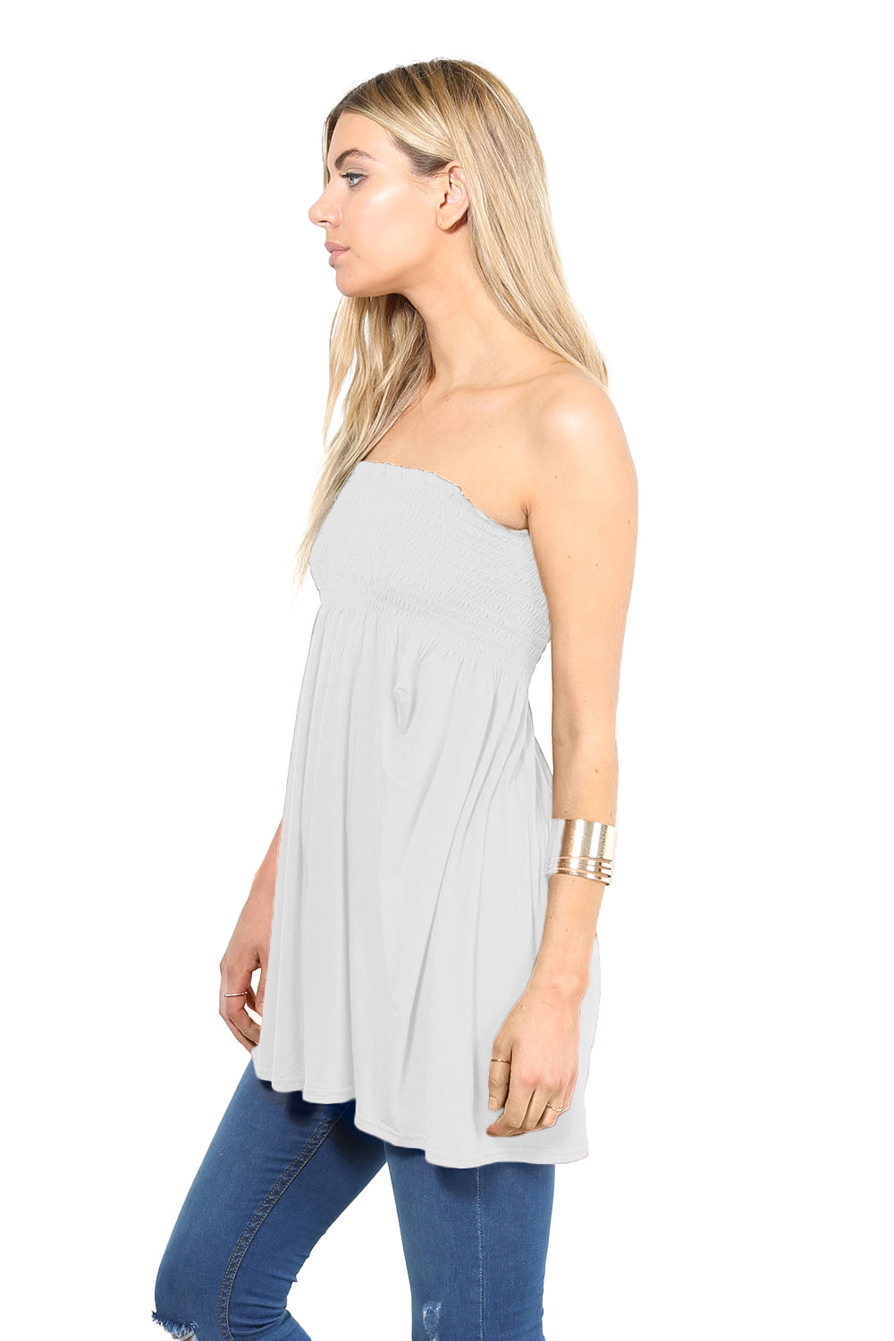 Shirring Bardot Basic Red Swing Top