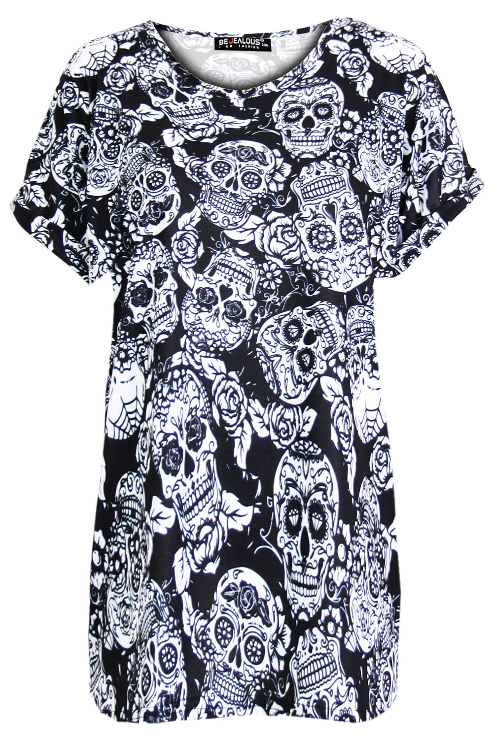 Short Sleeve Floral Skull Print Tshirt