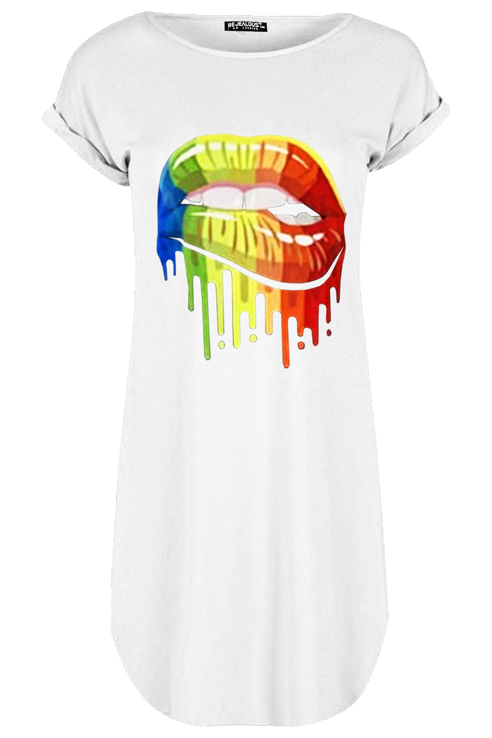 Lily Rainbow Biting Lips Oversized Curved Hem Mini Tee Dress