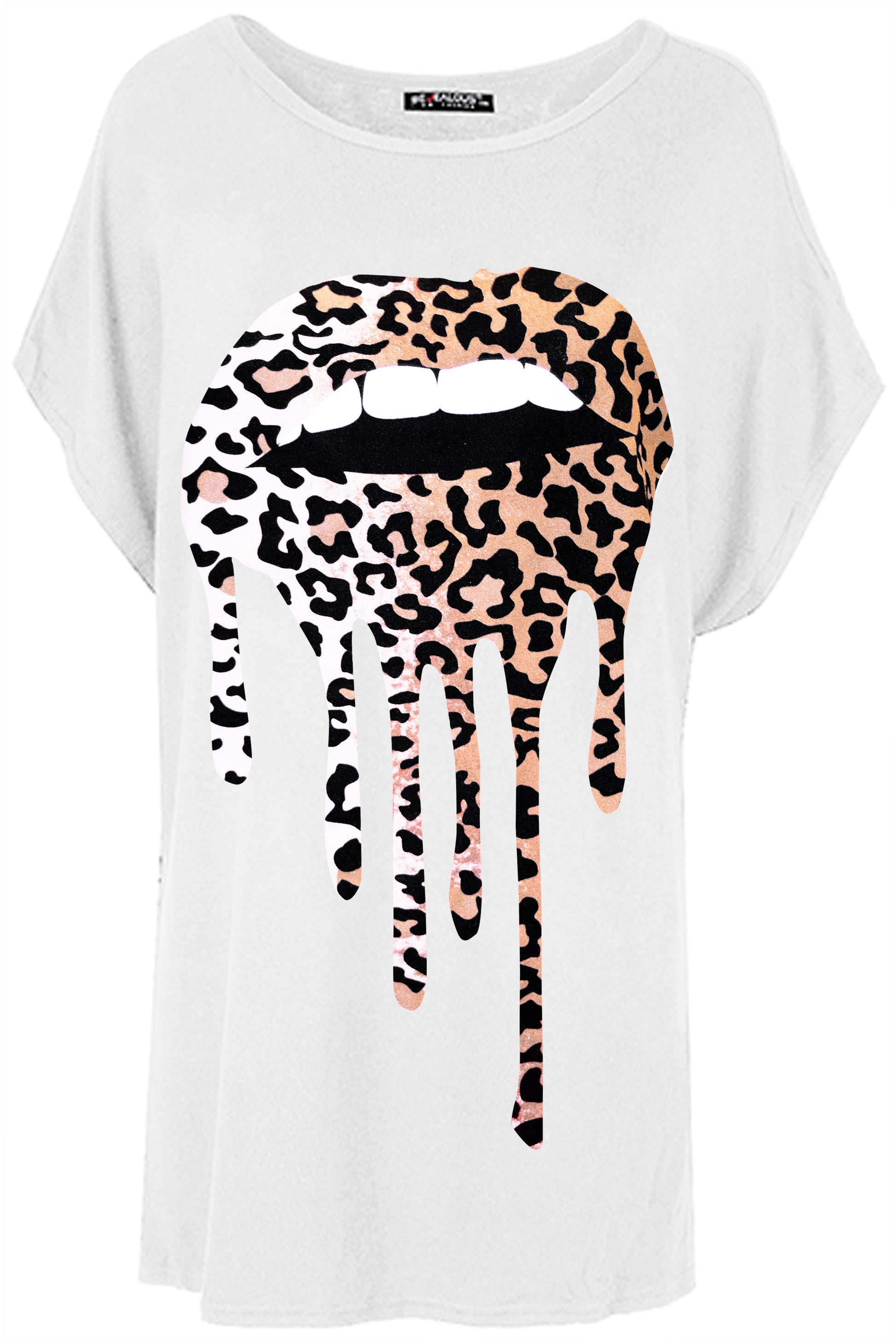 Leopard Animal Lips Printed Batwing Oversized T Shirt