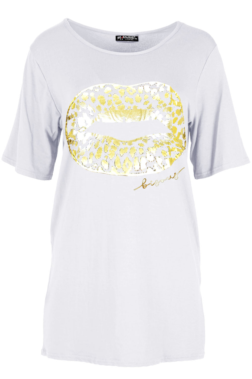 Amelia Gold Foil Lips Printed Baggy Oversized T Shirt