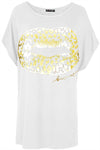 Lips Gold Foil Printed Batwing Oversized T Shirt