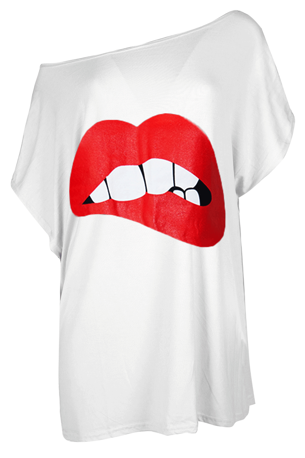 Graphic Print Lips Oversize Black Bat Wing Tshirt