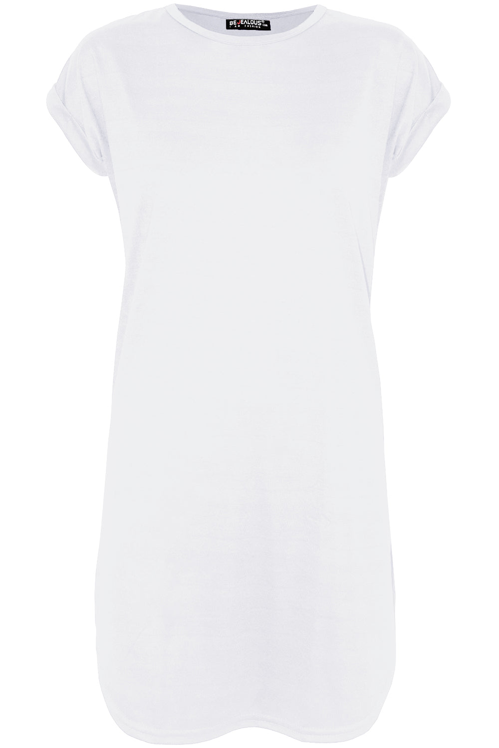 Black Turn Up Sleeve Curved Hem Tshirt Dress