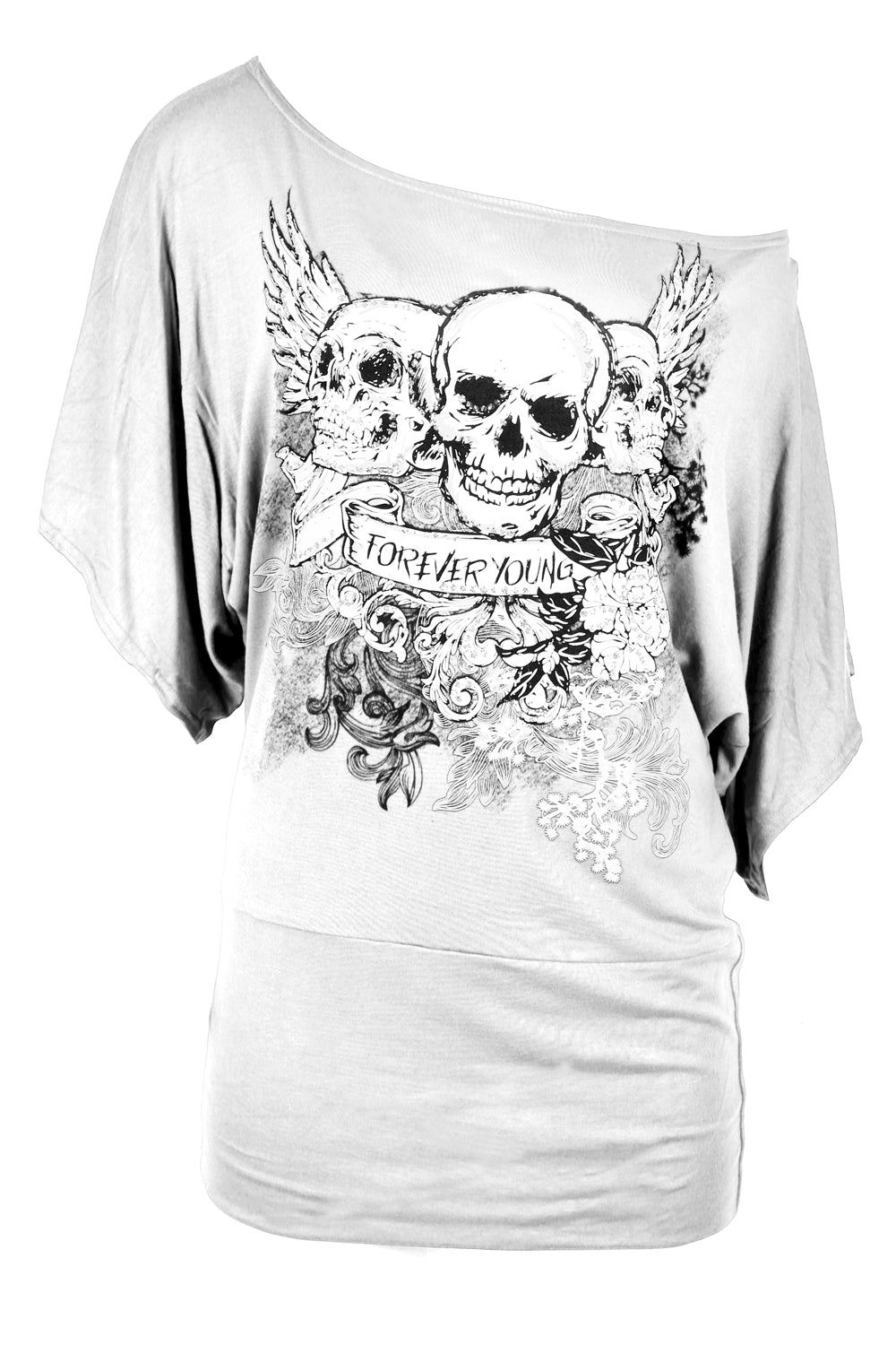 Luna Skull Print Bardot Baggy Tshirt - Be Jealous