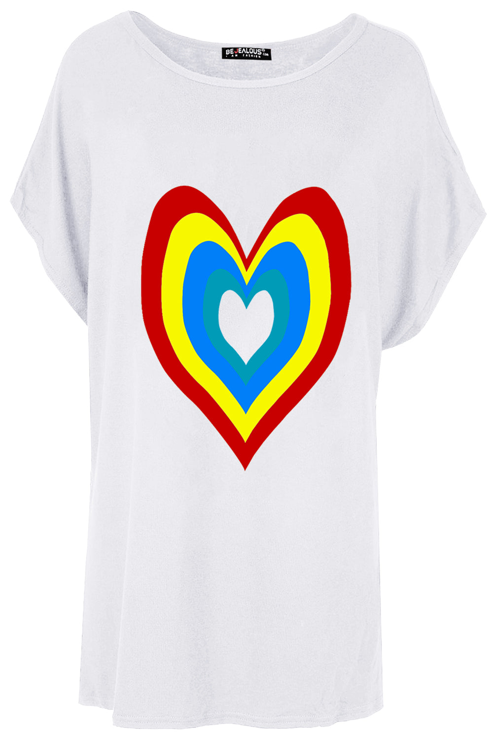 Isla Rainbow Heart Printed Batwing Oversized T Shirt