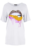 Lily Glitter Biting Leopard Lips Printed Baggy Oversized T Shirt