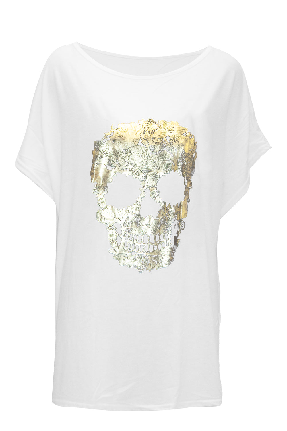 Lily Gold Foil Floral Skull Batwing Baggy Top